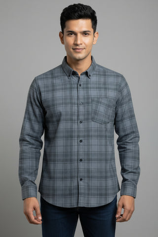 Slate Grey Checked Premium Cotton Shirt for Men