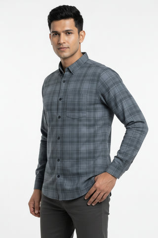 Slate Grey Checked Premium Cotton Shirt for Men