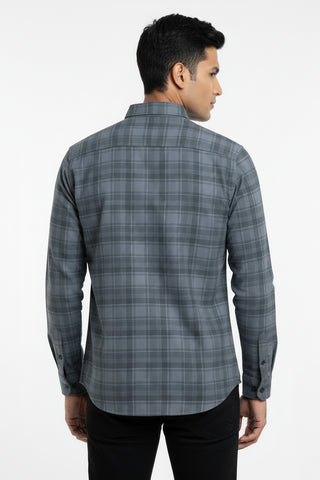 Slate Grey Checked Premium Cotton Shirt for Men