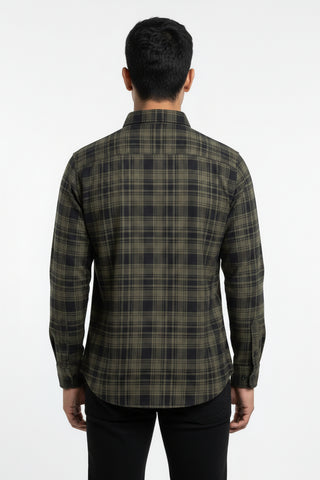 Men Olive Green Checked Premium Cotton Shirt