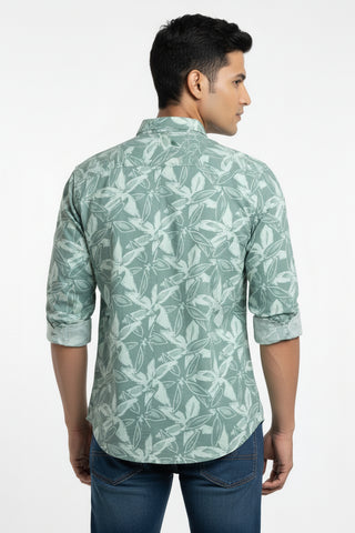 Men Green Leaf Print Premium Cotton Shirt