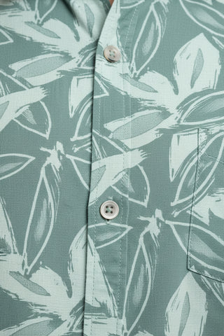 Men Green Leaf Print Premium Cotton Shirt