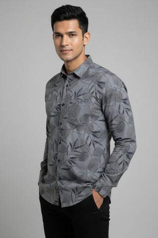 Men Charcoal Printed Premium Cotton Shirt