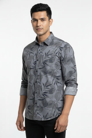 Men Charcoal Printed Premium Cotton Shirt