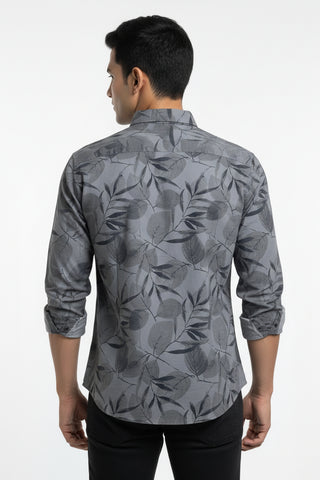 Men Charcoal Printed Premium Cotton Shirt