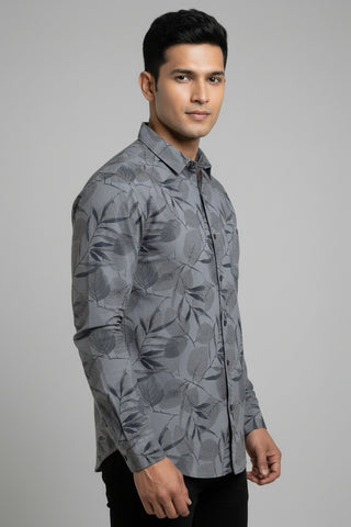 Men Charcoal Printed Premium Cotton Shirt