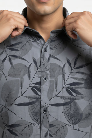 Men Charcoal Printed Premium Cotton Shirt