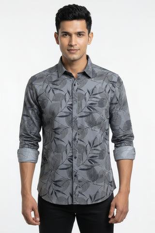 Men Charcoal Printed Premium Cotton Shirt