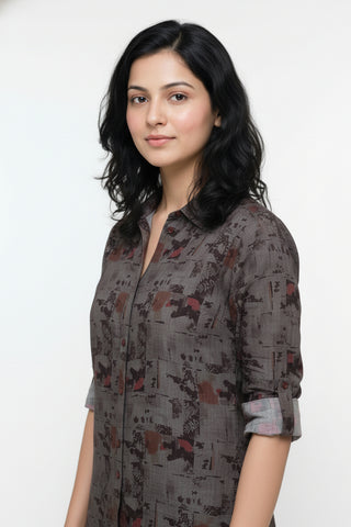 Smoky Grey Abstract Printed Premium Shirt for Women – Wrinkle Resistant & Breathable Fabric