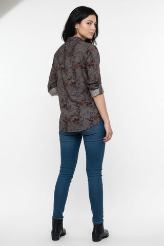 Smoky Grey Abstract Printed Premium Shirt for Women – Wrinkle Resistant & Breathable Fabric