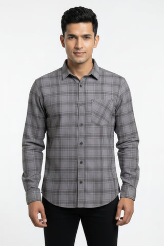 Men Smoke Grey Checked Premium Cotton Shirt