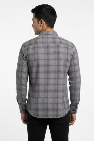 Men Smoke Grey Checked Premium Cotton Shirt