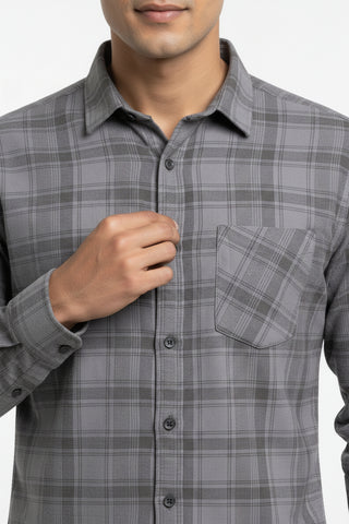 Men Smoke Grey Checked Premium Cotton Shirt